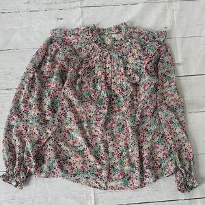 Boden V Yoke flounce top, Multicolor Floral Blouse